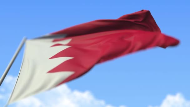 Bahrein nemzeti zászlajának lobogtatása, alacsony látószögű kilátás. Loopable realisztikus lassított felvétel 3D animáció — Stock videók