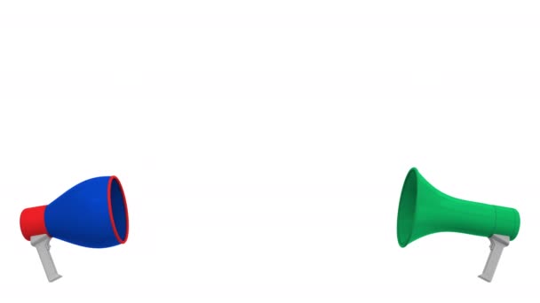 Σημαίες της Νιγηρίας και της Ρωσίας σε φυσαλίδες ομιλίας με μεγάφωνα. Διαπολιτισμικός διάλογος ή διεθνείς συνομιλίες 3d animation — Αρχείο Βίντεο