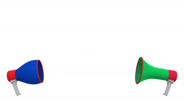 Bandeiras da Itália e a Rússia em balões de discurso de megafones. Diálogo intercultural ou palestras internacionais relacionadas animação 3D — Vídeo de Stock