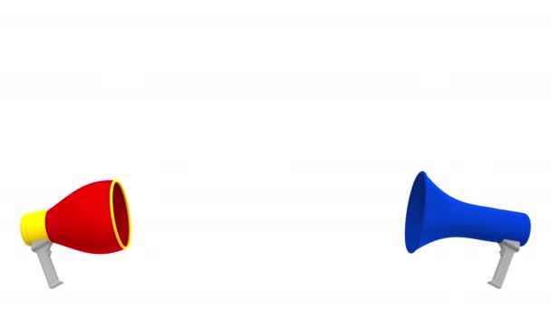 Флаги Израиля и Германии на речевых шарах из мегафонов. Межкультурный диалог или международные переговоры о 3D анимации — стоковое видео