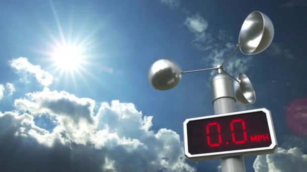 Anemometer shows 2 mph wind speed. Weather forecast related 3D animation — Stock Video