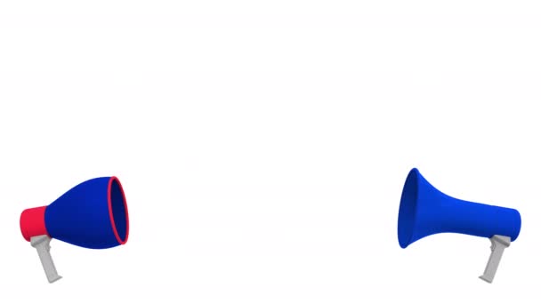 Флаги Израиля и Франции на речевых шарах из мегафонов. Межкультурный диалог или международные переговоры о 3D анимации — стоковое видео