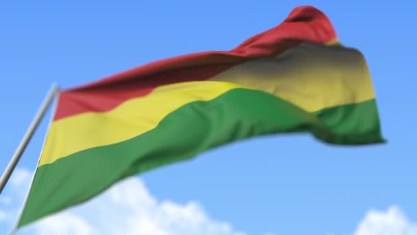 Flying national flag of Bolivia, low angle view. Loopable realistic slow motion 3D animation — Stock Video