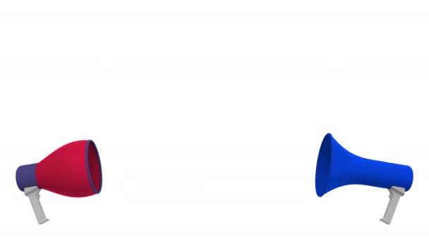 Bandeiras de Israel e os EUA em balões de fala de megafones. Diálogo intercultural ou palestras internacionais relacionadas animação 3D — Vídeo de Stock