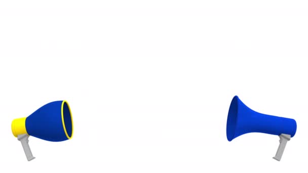 以色列和欧盟的标语出现在扩音器的语音气球上。 文化间对话或与国际会谈有关的3D动画 — 图库视频影像