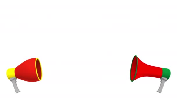 Bandeiras dos Emirados Árabes Unidos e da China em balões de fala de megafones. Diálogo intercultural ou palestras internacionais relacionadas animação 3D — Vídeo de Stock