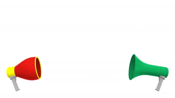 Флаги Нигерии и Китая на речевых пузырях с громкоговорителями. Межкультурный диалог или международные переговоры о 3D анимации — стоковое видео