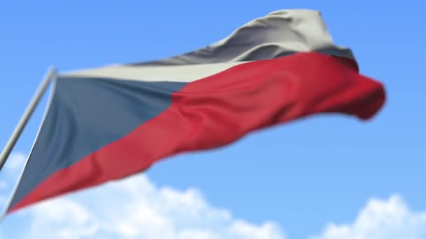 Flying national flag of the Czech Republic, low angle view. Animación Loopable realista en cámara lenta 3D — Vídeos de Stock