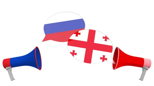 ジョージアとロシアの旗で泡を話す。異文化間の対話や国際会談関連の3Dレンダリング — ストック写真