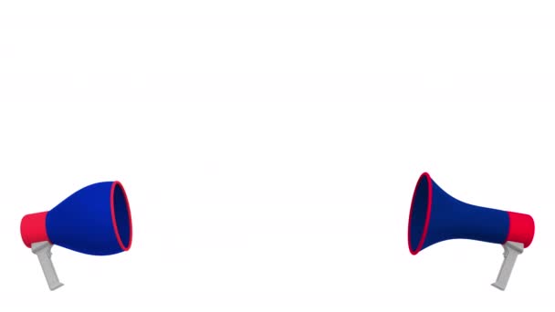 Bandeiras da Austrália e França em balões de fala de megafones. Diálogo intercultural ou palestras internacionais relacionadas animação 3D — Vídeo de Stock