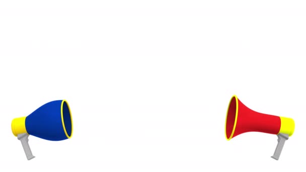 Прапори В'єтнаму та Європейського Союзу про мовні кулі з мегафонів. Міжкультурний діалог або міжнародні розмови пов'язані 3d анімації — стокове відео