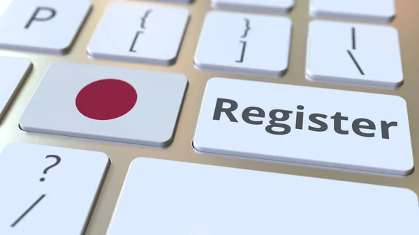 Registrar texto e bandeira do Japão no teclado. Serviços online relacionados com renderização 3D — Fotografia de Stock