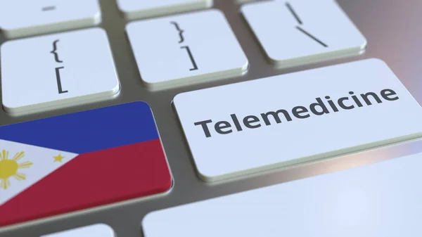 Teks telemedis dan bendera Filipina pada keyboard komputer. Layanan medis jarak jauh terkait rendering konseptual 3D — Stok Foto