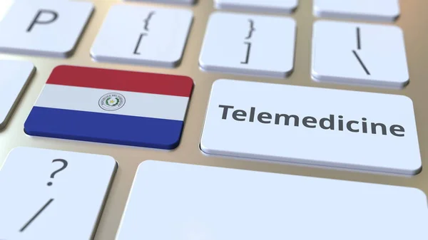 Telemedicínský text a vlajka Paraguaye na klávesnici počítače. Vzdálené lékařské služby související konceptuální 3D vykreslování — Stock fotografie