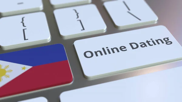 Online Dating teks dan bendera Filipina pada keyboard. Pencitraan 3D konseptual — Stok Foto