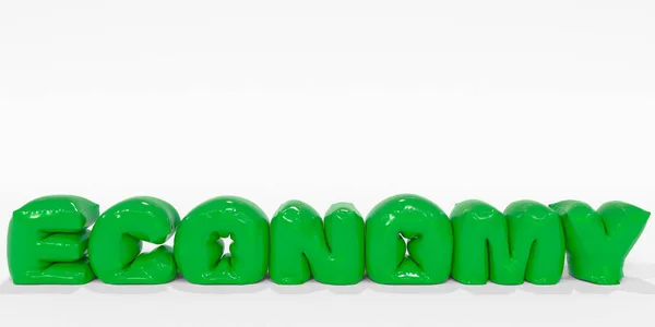 Defláló felfújható zöld GAZDASÁG szó. Válsággal kapcsolatos konceptuális 3D-s renderelés — Stock Fotó