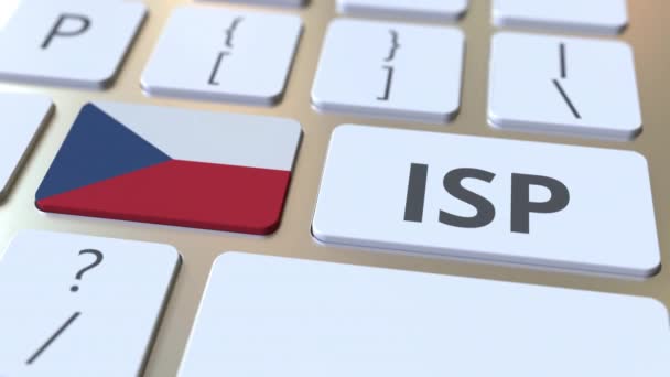 ISP o Internet Service Provider texto y la bandera de la República Checa en el teclado de la computadora. Servicio nacional de acceso web relacionado con la animación 3D — Vídeo de stock