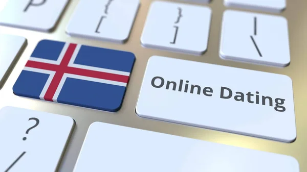 Текст онлайн датування та прапор Ісландії на клавішних. Концептуальний 3D-рендеринг — стокове фото