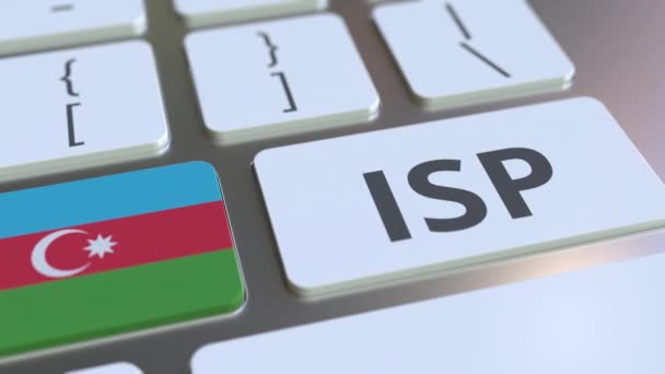 ISP lub Internet Service Provider tekst i flaga Azerbejdżanu na klawiaturze komputera. Animacja 3D związana z krajowymi usługami dostępu do sieci — Wideo stockowe