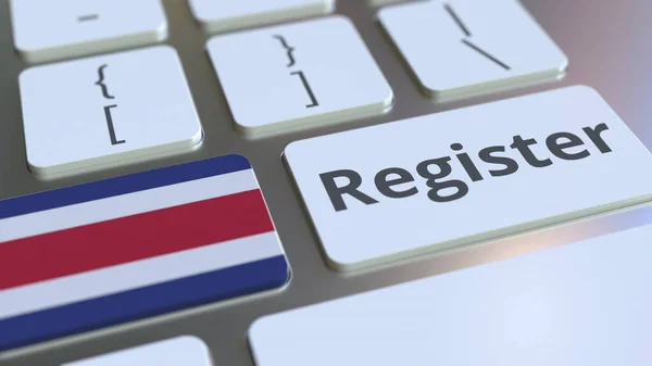 Registrar texto e bandeira da Costa Rica no teclado. Serviços online relacionados com renderização 3D — Fotografia de Stock
