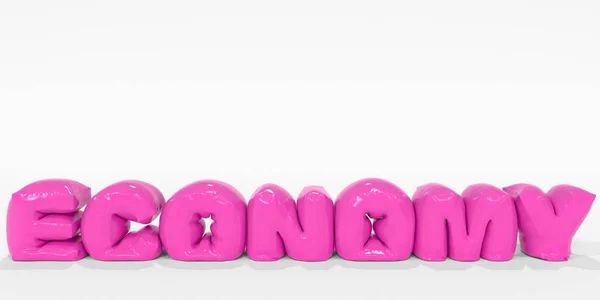 Deflációs felfújható rózsaszín ECONOMY szó. Pénzügyi válsággal kapcsolatos koncepció 3D-s renderelés — Stock Fotó