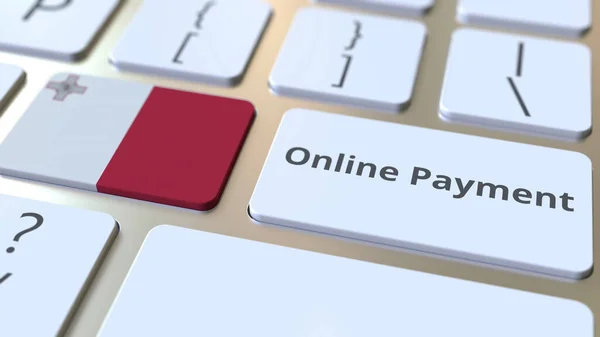 Text platby online a vlajka Malty na klávesnici. Moderní koncepční 3D vykreslování související s financemi — Stock fotografie