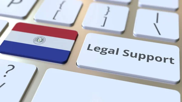 Текст юридичної підтримки та прапор Парагваю на клавіатурі комп'ютера. Онлайнова юридична служба пов'язана 3D рендеринг — стокове фото