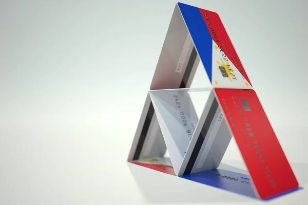 Bandera de Filipinas en la casa de la tarjeta bancaria, datos ficticios. Inestabilidad financiera relacionada con la representación 3D —  Fotos de Stock