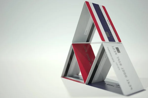 泰国国旗上的银行卡，虚构的数据。与3D渲染相关的高风险财务决策 — 图库照片