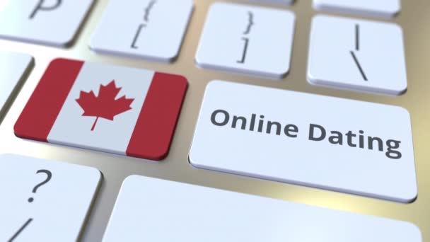 Online Dating tekst en vlag van Canada op het toetsenbord. Conceptuele 3D animatie — Stockvideo