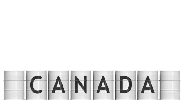 CANADA nom du pays sur les fûts en acier ou les barils industriels pour le transport du pétrole, rendu 3D — Photo
