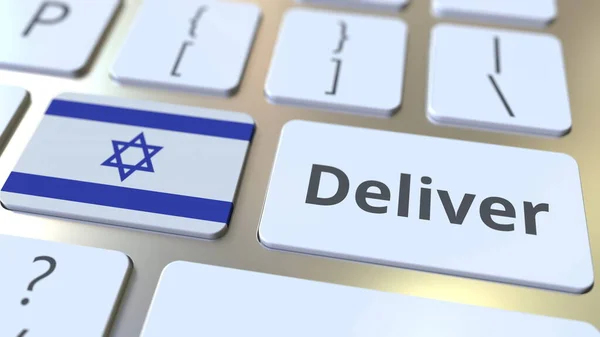 Leverera text och flagga Israel på datorns tangentbord. Logistikrelaterad 3D-rendering — Stockfoto