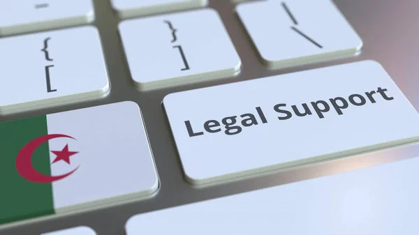 Legal Support text and flag of Algeria on the computer keyboard. Online legal service related 3D rendering — Stock Photo, Image