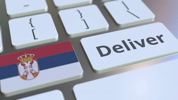 Доставка тексту і прапора Сербії на клавіатурі комп'ютера. Логістика пов'язана 3D рендеринг — стокове фото