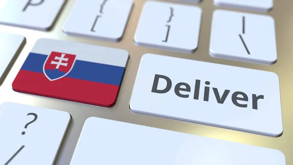 Deliver text and flag of Slovakia on the computer keyboard. Logistics related 3D rendering — Stock Photo, Image