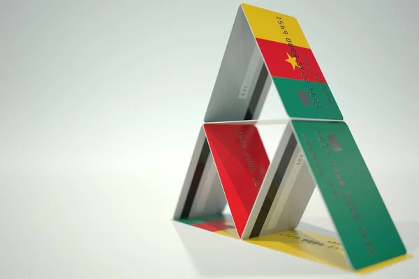 Kameruns flagga på bankkort, fiktiva uppgifter. Finansiell instabilitetsrelaterad 3D-återgivning — Stockfoto