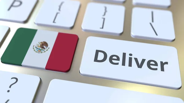 Bilgisayar klavyesinde Meksika 'nın mesaj ve bayrağını gönder. Lojistikle ilgili 3B oluşturma — Stok fotoğraf