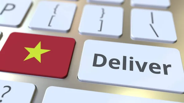 컴퓨터 키보드로 베트남의 문자와 깃발을 전달합니다. 물류는 3D 렌더링 과 관련 이 있다 — 스톡 사진
