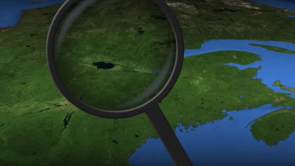 Лупе знаходить місто Квебек на карті 3d — стокове відео