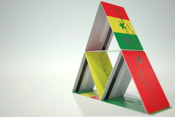 Senegals flagga på bankkort, fiktiva uppgifter. Risky finansiella beslut relaterade 3D-rendering — Stockfoto