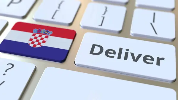 Доставка тексту і прапора Хорватії на клавіатурі комп'ютера. Логістика пов'язана 3D рендеринг — стокове фото