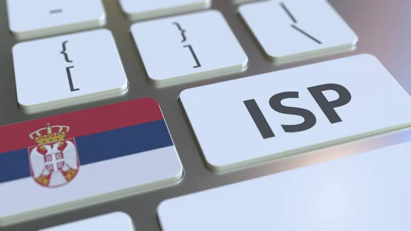 ISP або Internet Service забезпечують текст і прапор Сербії на клавіатурі комп'ютера. National web access service related 3D rendering — стокове фото