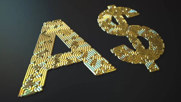 Australiska dollar tecken med guldtråd, 3D-rendering — Stockfoto