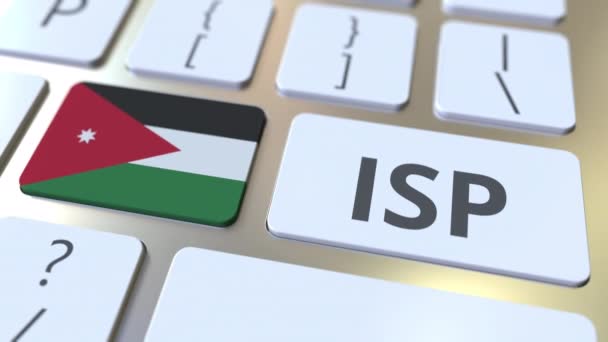 ISP o Internet Service Provider testo e bandiera della Giordania sulla tastiera del computer. Animazione 3D relativa al servizio nazionale di accesso web — Video Stock