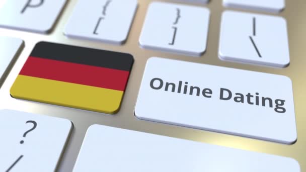 Online Dating Text und Flagge von Deutschland auf der Tastatur. Konzeptionelle 3D-Animation — Stockvideo