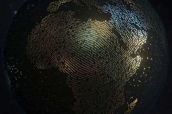 Африканский континент, состоящий из многих золотых номеров. Концептуальная 3D рендеринг больших данных или Интернета — стоковое фото