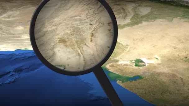Loupe finner Karachi by på kart 3d. – stockvideo