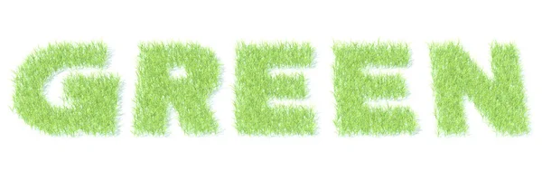 ZELENÝ text s trávou na bílém pozadí, 3D vykreslování — Stock fotografie