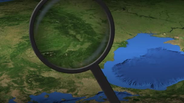 Loupe encuentra Bucarest ciudad en el mapa, 3d rendering — Vídeo de stock