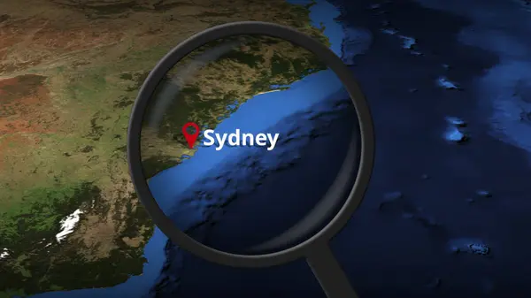 Sydney stad finns på kartan, 3D-rendering — Stockfoto